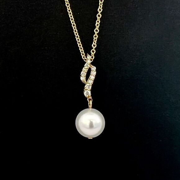 Natural Akoya Pearl Diamond Pendant18" 14k YG 8.02 mm Certified $1,090 310567 - Picture 1 of 6